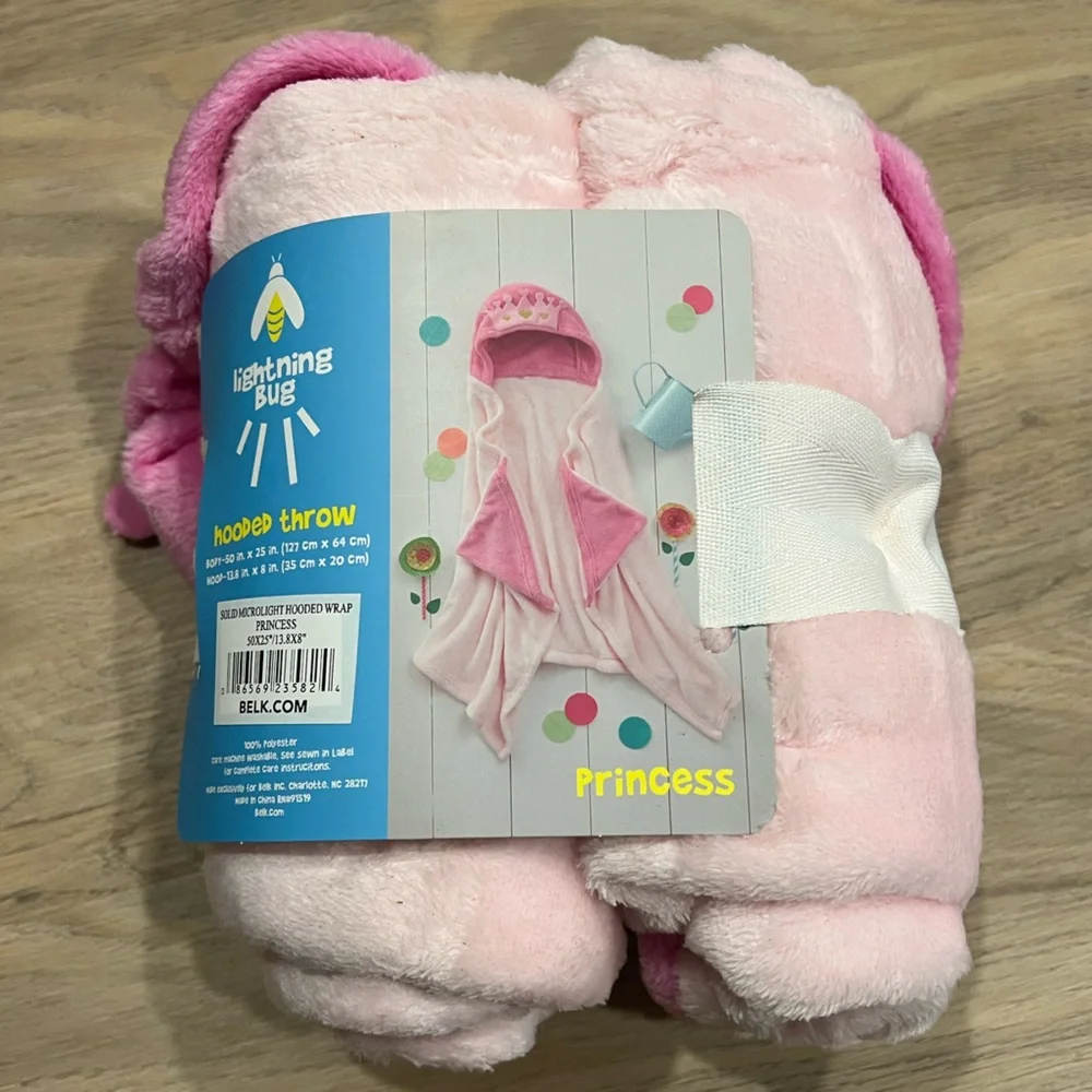 Pink Princess Crown Kids Plush hooded Blanket NWT